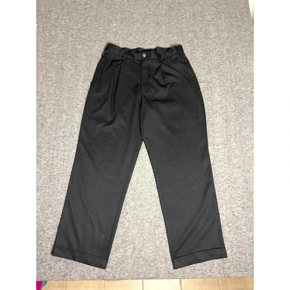 Nike Golf Pants Mens 34x30 Black Dri-Fit Performance Pleated Straight Leg Preppy